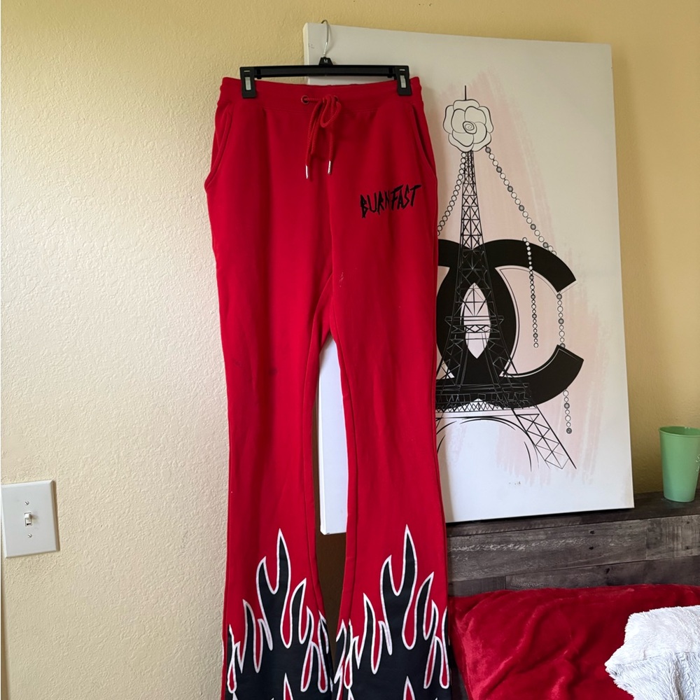 Vibrant Red and Black Flame Sweatpants with Drawstring Waist